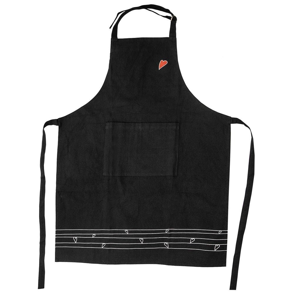 Black Cotton Apron with Hearts for Cooking
