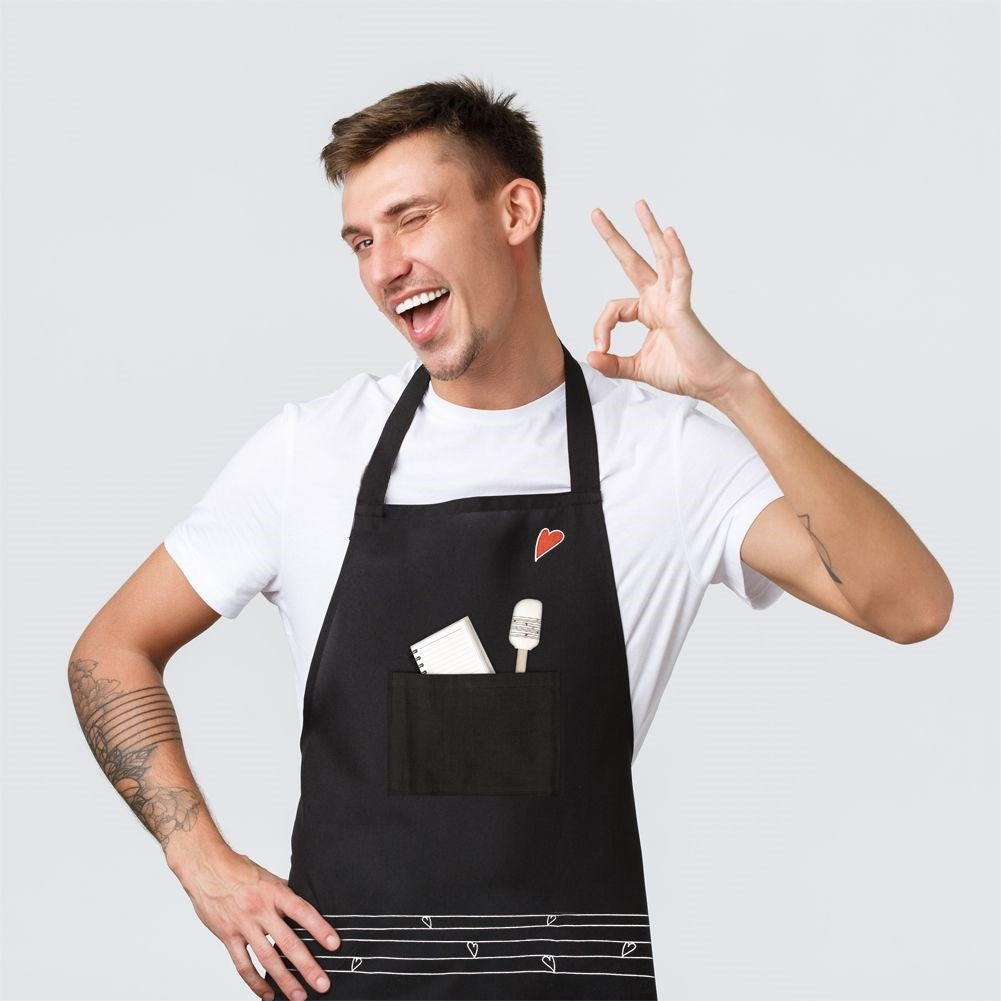 Black Cotton Apron with Hearts for Cooking