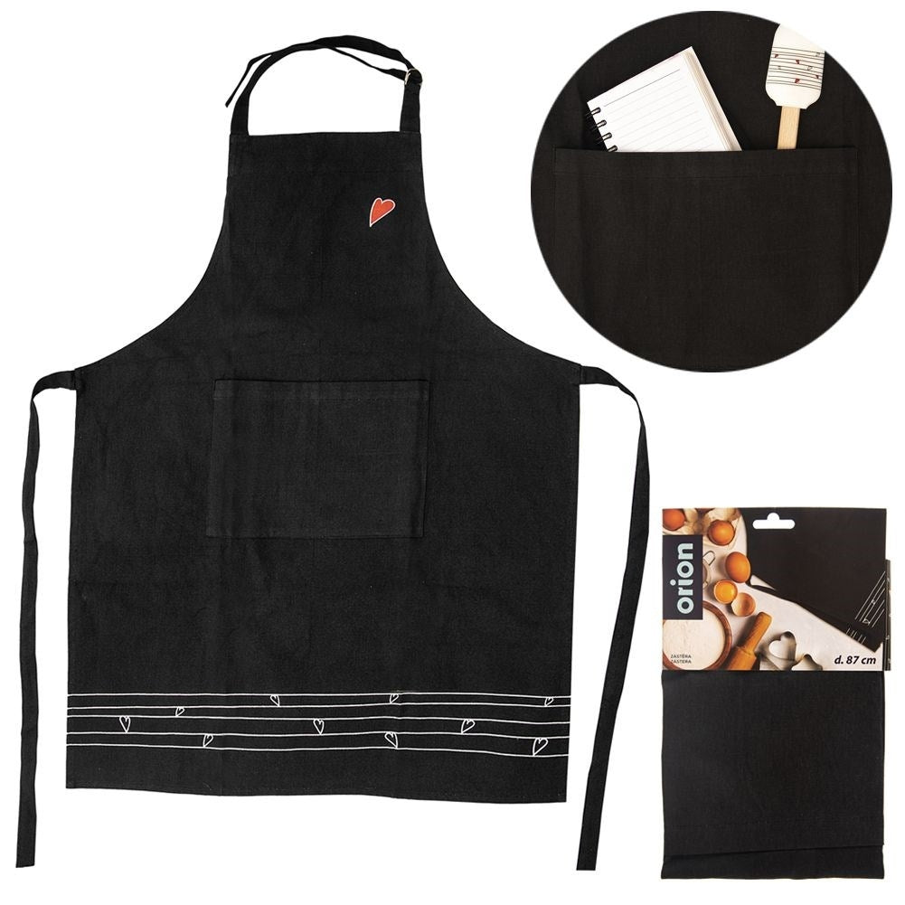 Black Cotton Apron with Hearts for Cooking