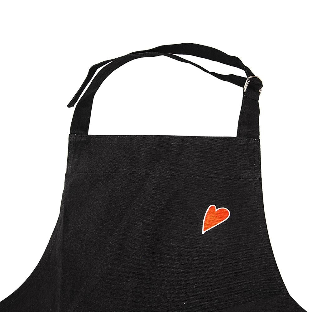 Black Cotton Apron with Hearts for Cooking