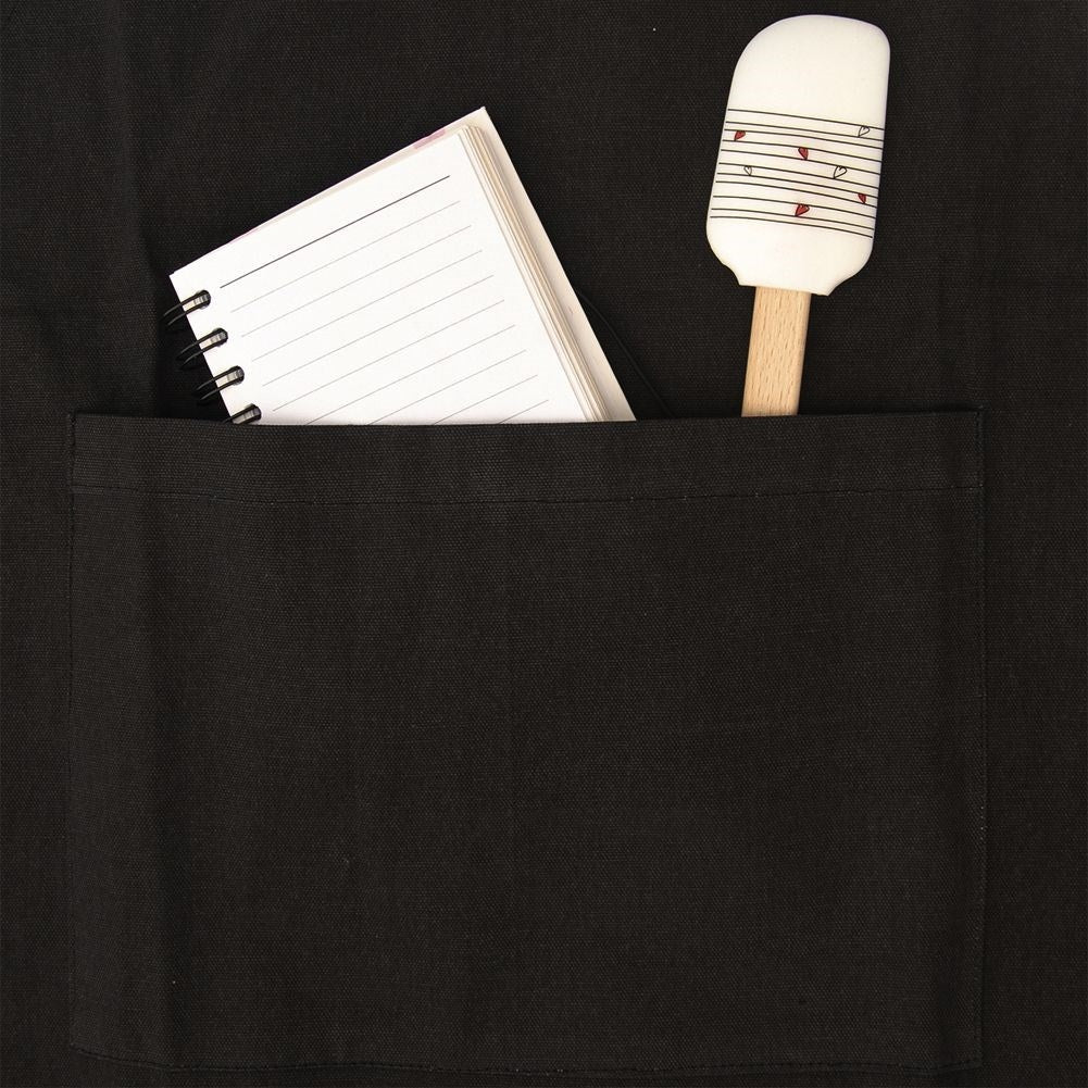Black Cotton Apron with Hearts for Cooking