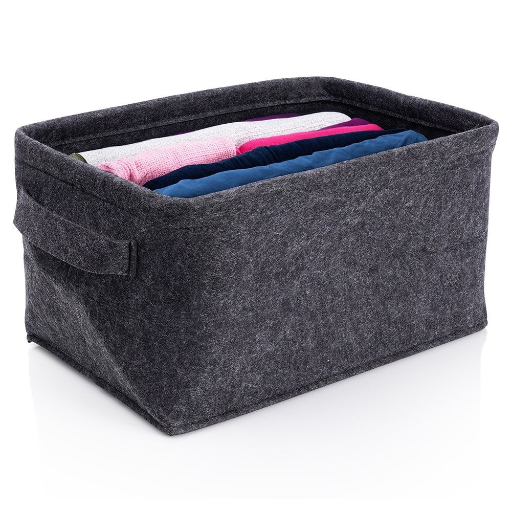 Black Felt Storage Basket with Handle and Collapsible Design