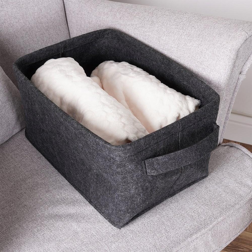 Black Felt Storage Basket with Handle and Collapsible Design