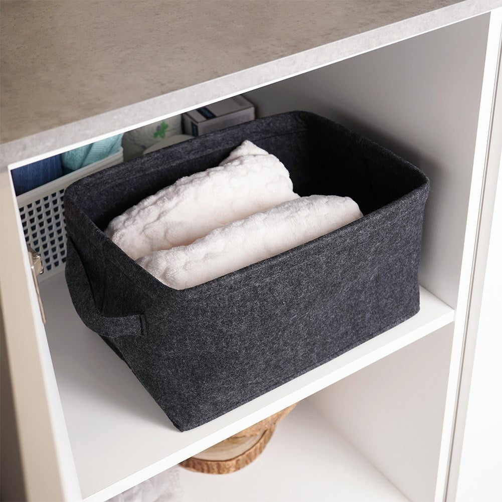 Black Felt Storage Basket with Handle and Collapsible Design