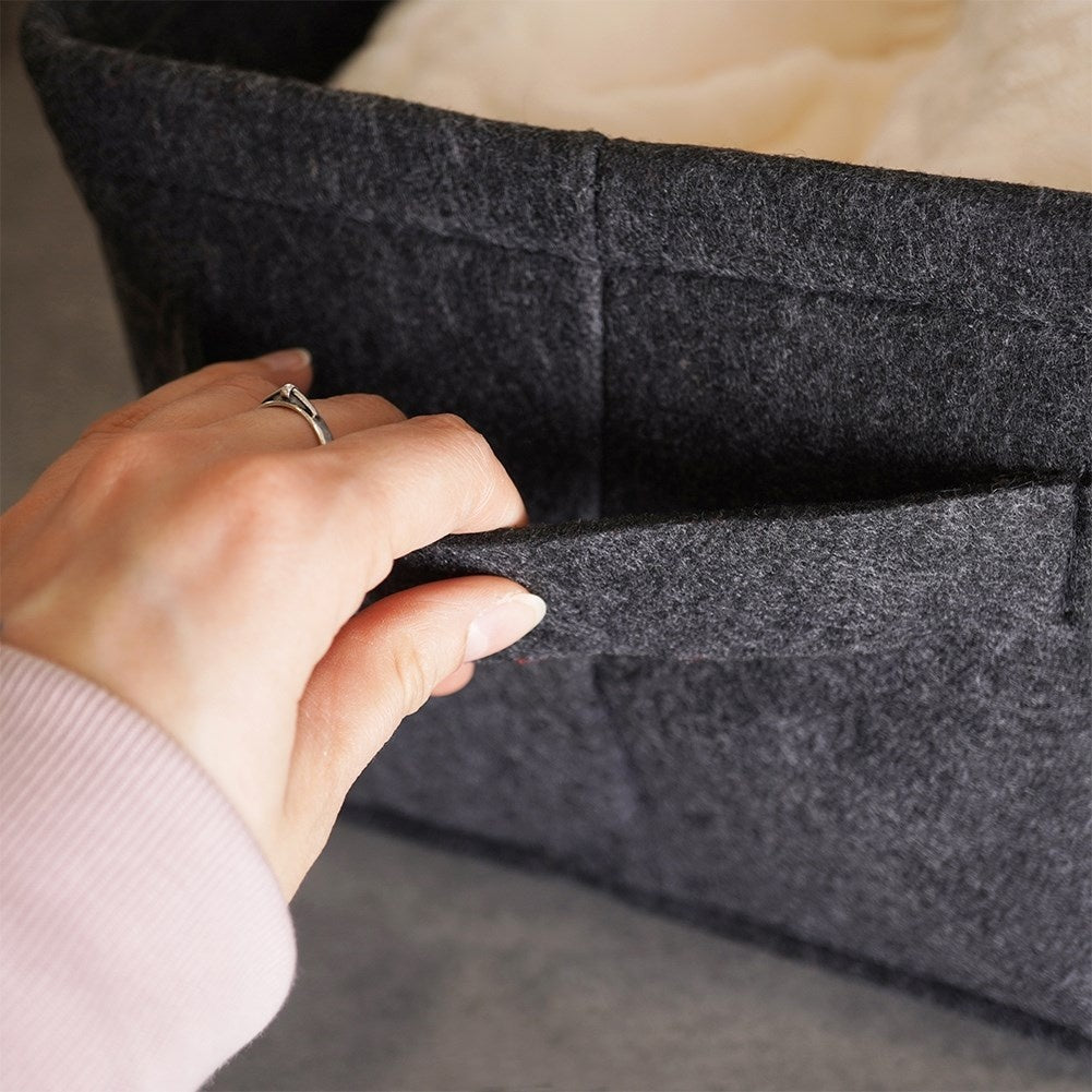 Black Felt Storage Basket with Handle and Collapsible Design
