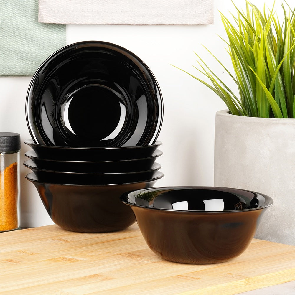 Black Glass Bowls, 300 ml, Set of 6