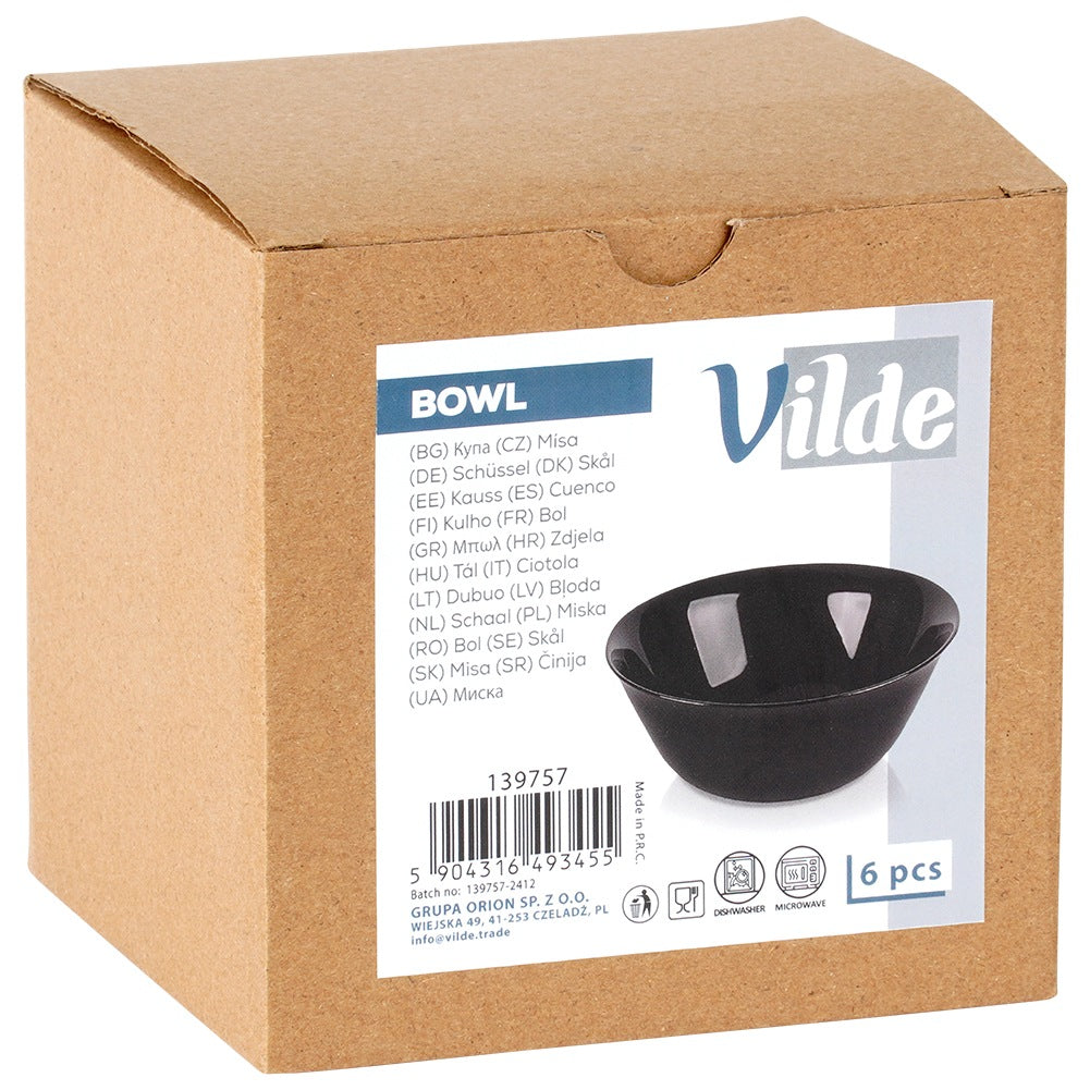 Black Glass Bowls, 300 ml, Set of 6