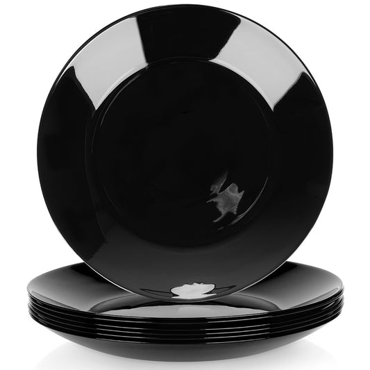 Black Glass Dinner Plates, 25.5 cm, Set of 6