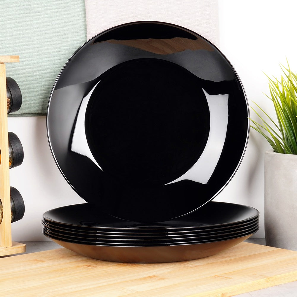 Black Glass Dinner Plates, 25.5 cm, Set of 6