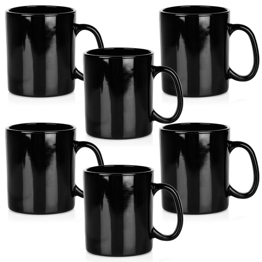 Black Glass Mugs, 300 ml, Set of 6