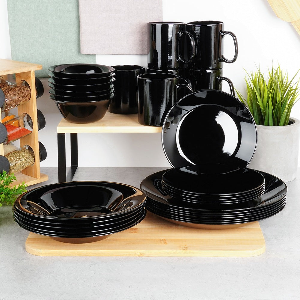 Black Glass Mugs, 300 ml, Set of 6