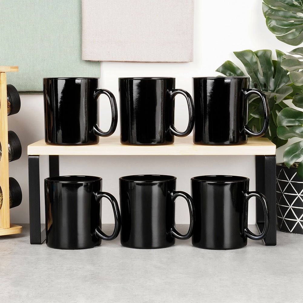 Black Glass Mugs, 300 ml, Set of 6