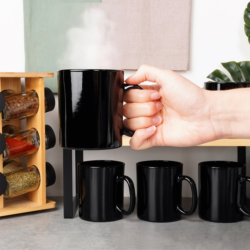 Black Glass Mugs, 300 ml, Set of 6