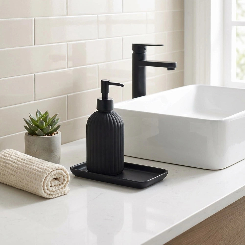 Black Glass Soap Dispenser, 400 ml Capacity