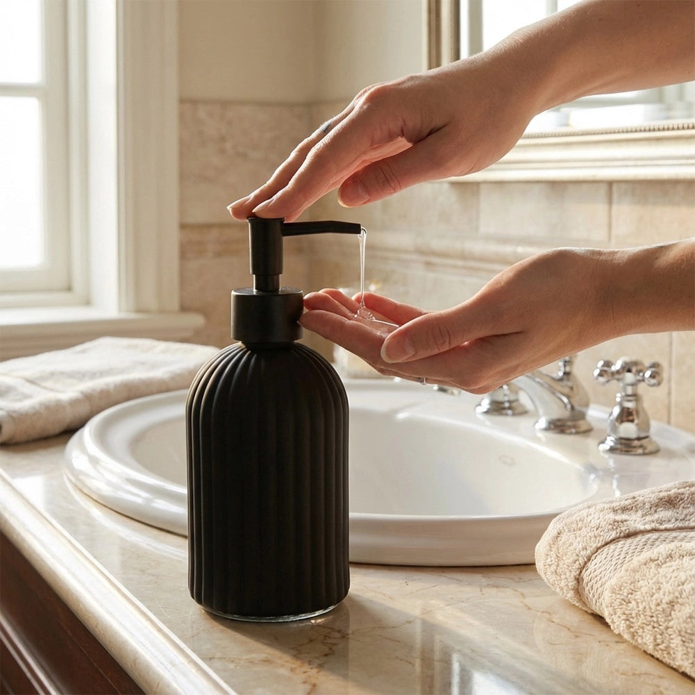 Black Glass Soap Dispenser, 400 ml Capacity