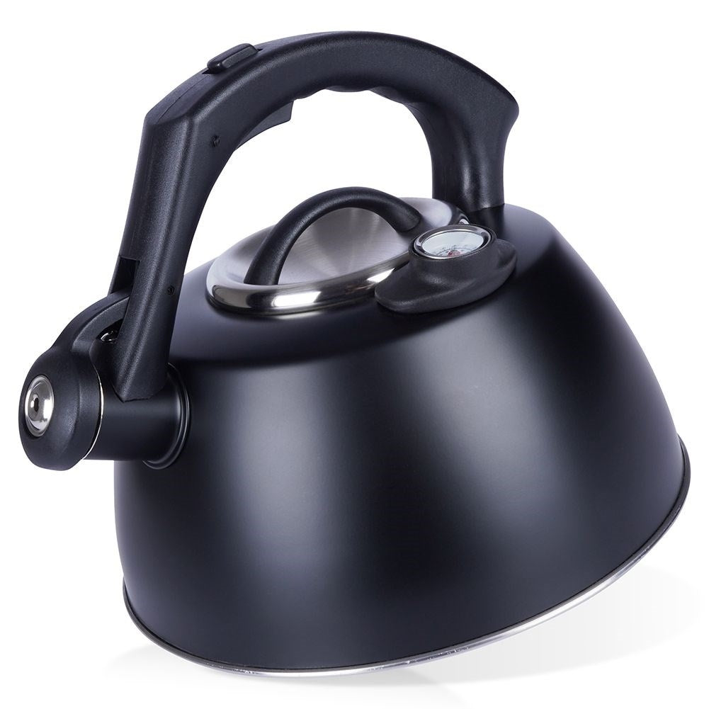 Black Kettle with Automatic Whistle and Thermometer
