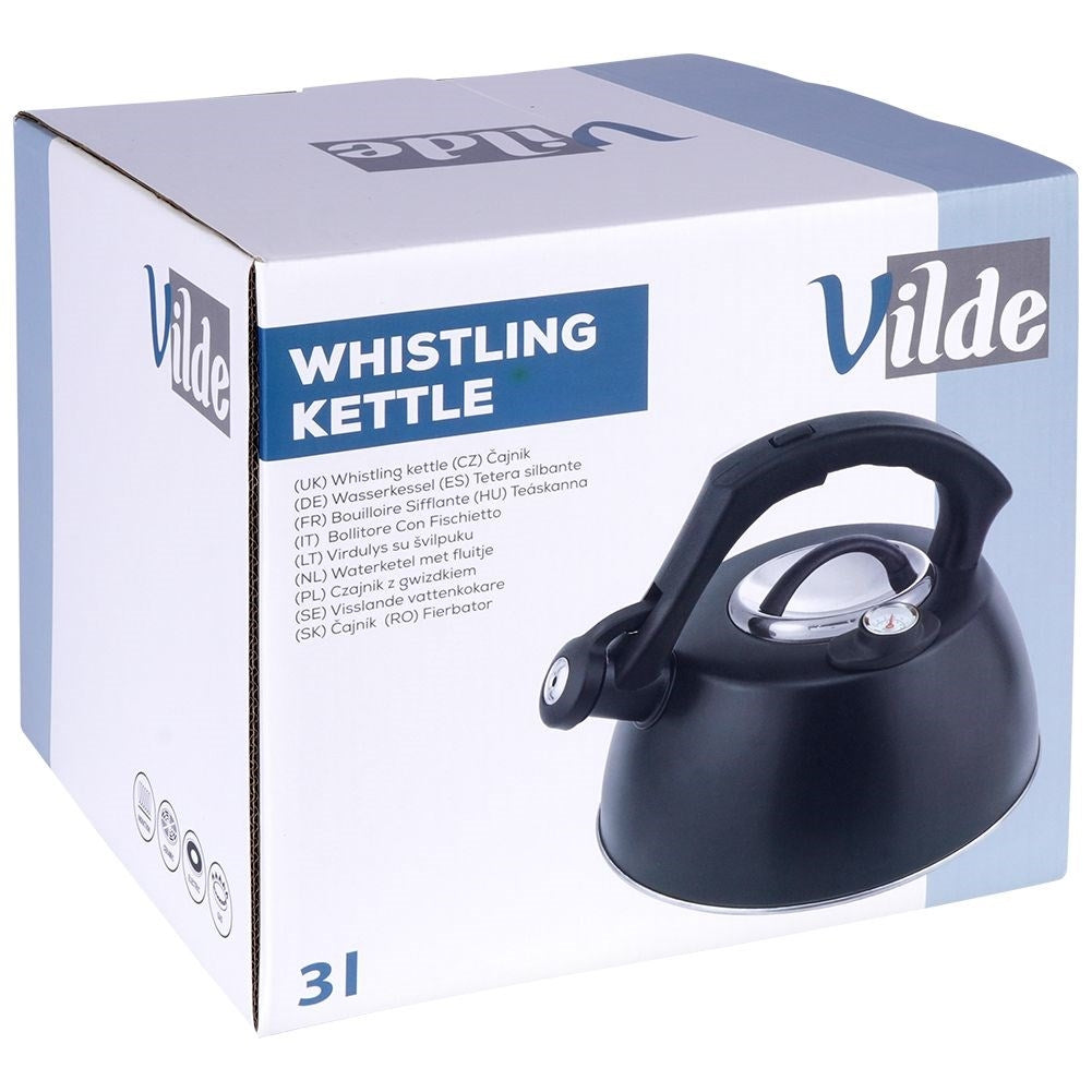 Black Kettle with Automatic Whistle and Thermometer