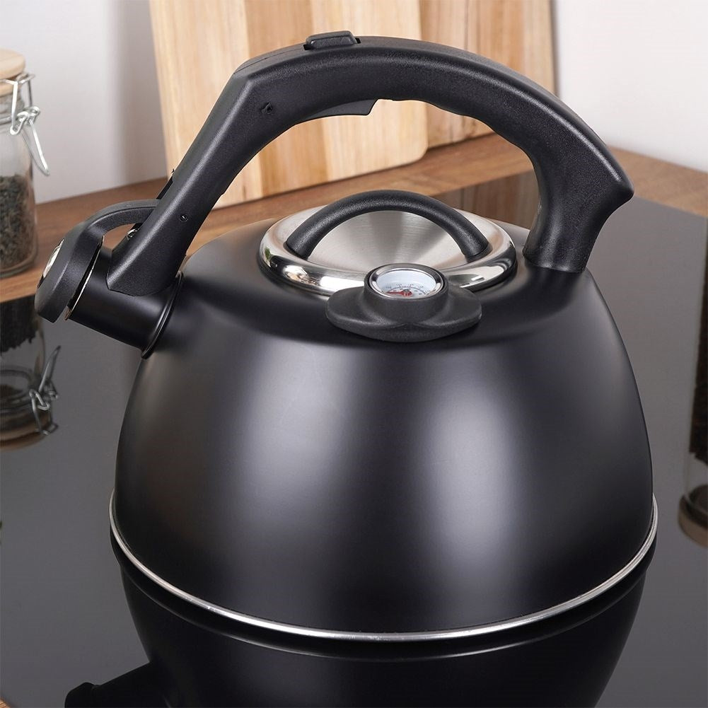 Black Kettle with Automatic Whistle and Thermometer