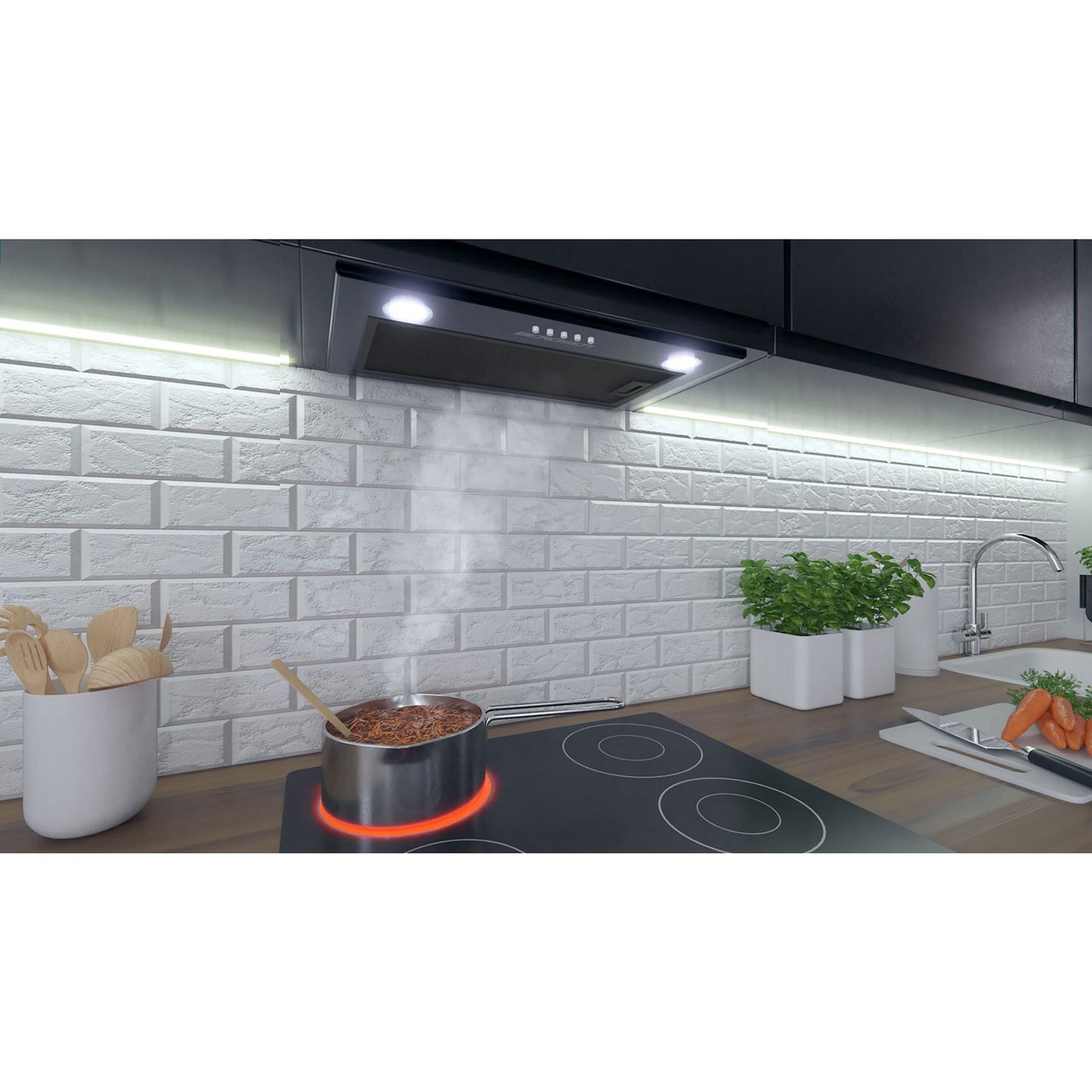 Black Kitchen hood for base cabinet 52 cm BE-50
