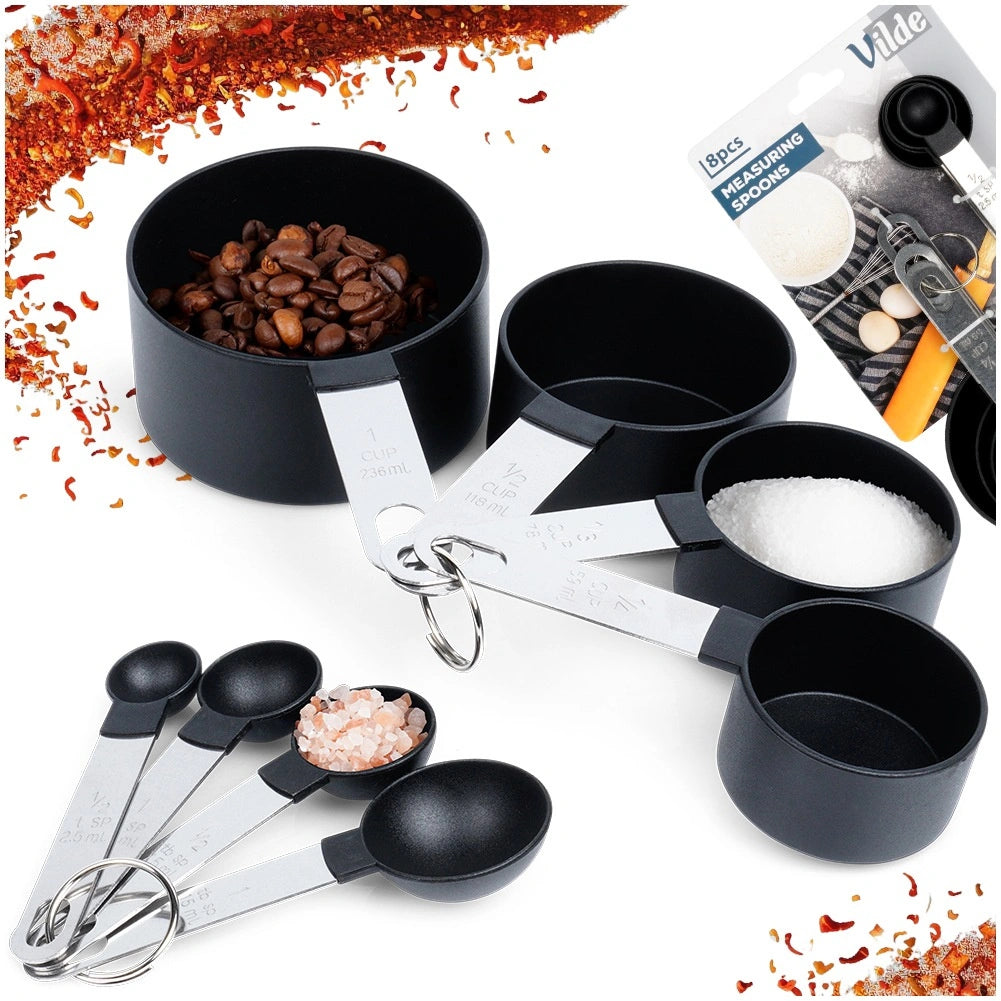Black Measuring Spoons Set, 8 Pieces, Dishwasher Safe