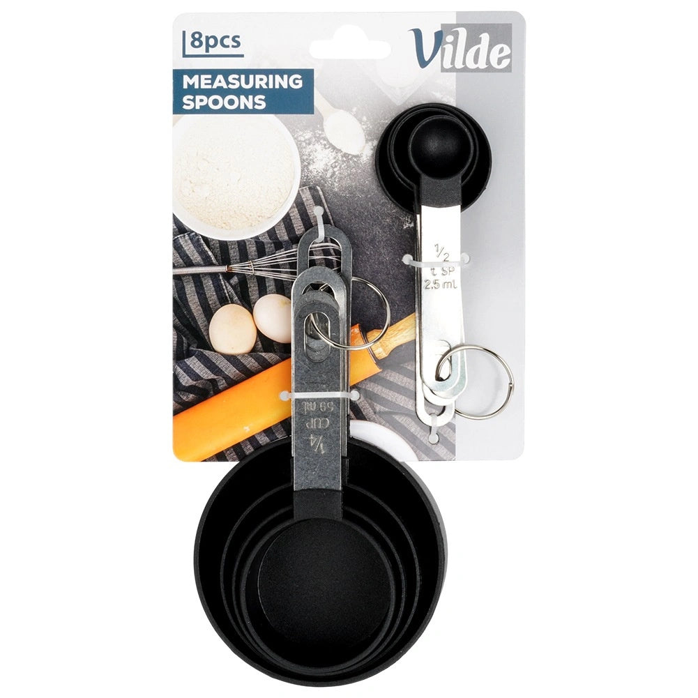 Black Measuring Spoons Set, 8 Pieces, Dishwasher Safe