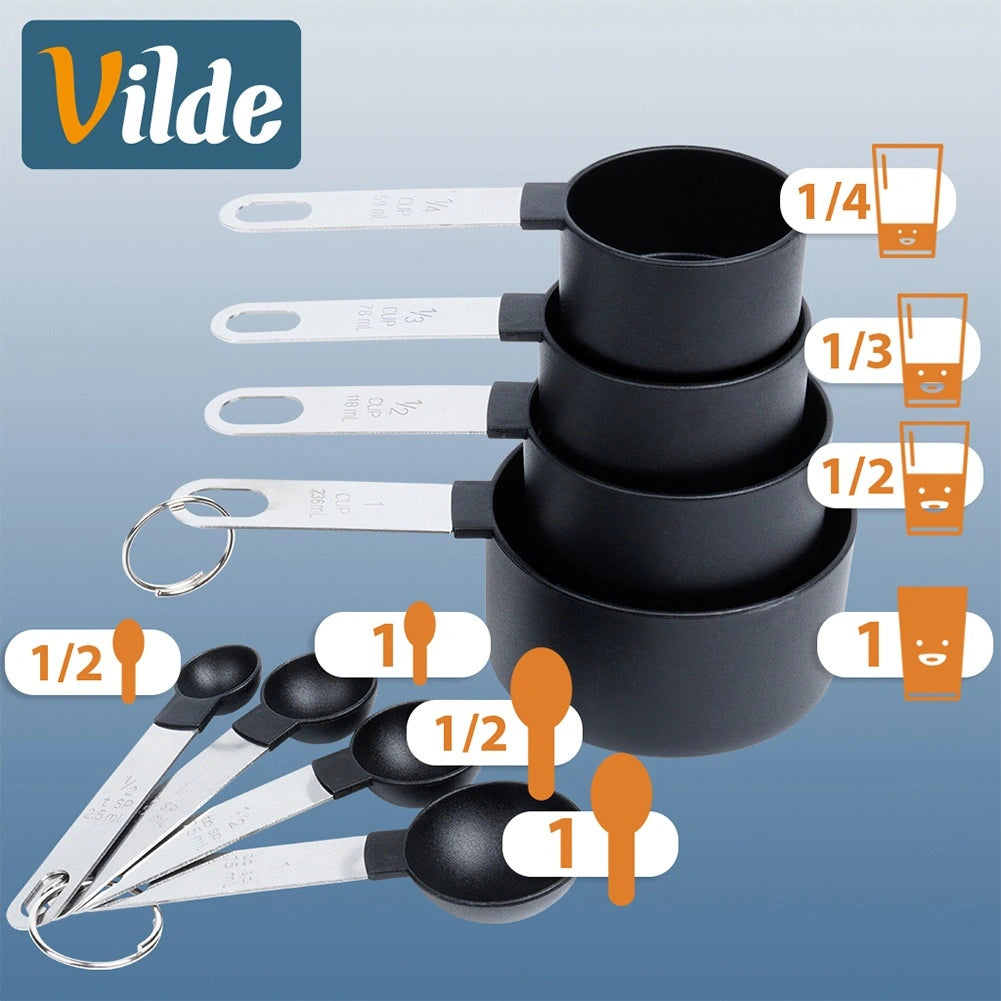 Black Measuring Spoons Set, 8 Pieces, Dishwasher Safe