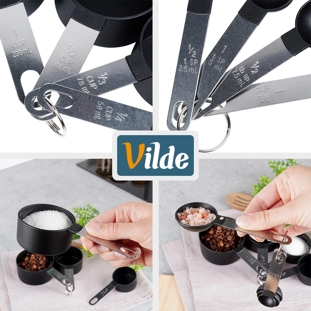Black Measuring Spoons Set, 8 Pieces, Dishwasher Safe