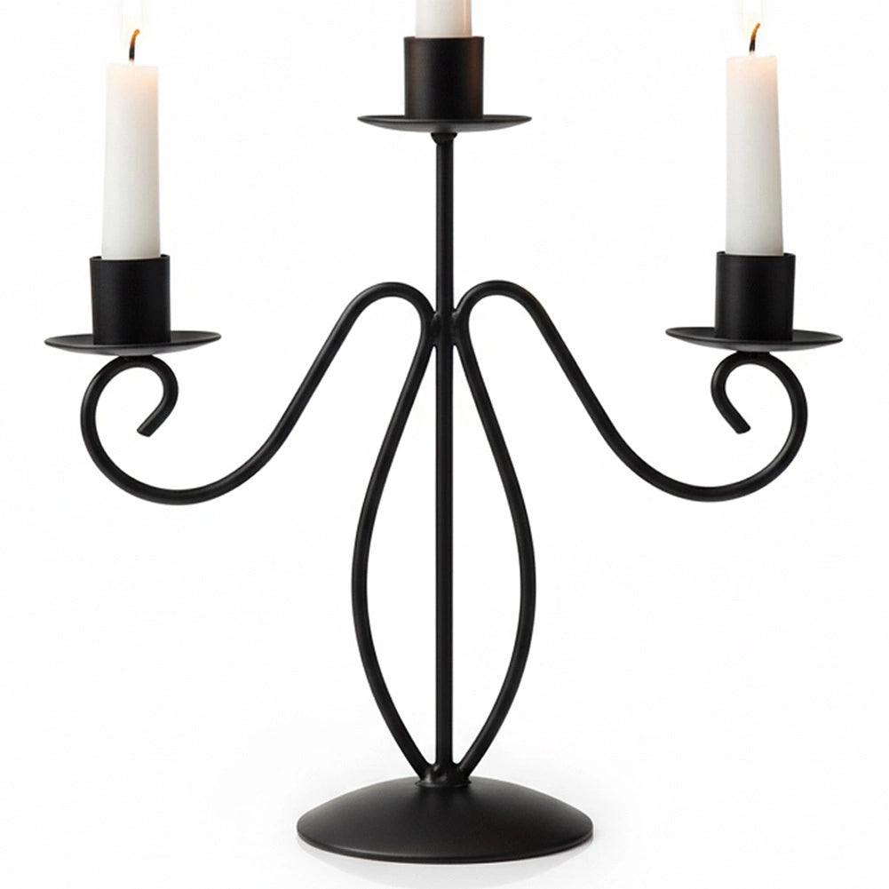 Black Metal 3-Arm Candelabra for Long Candles