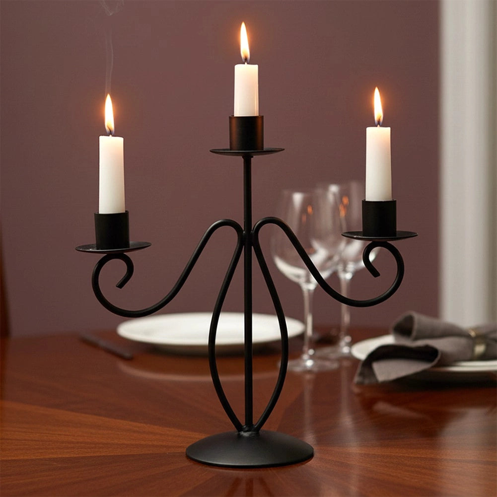 Black Metal 3-Arm Candelabra for Long Candles
