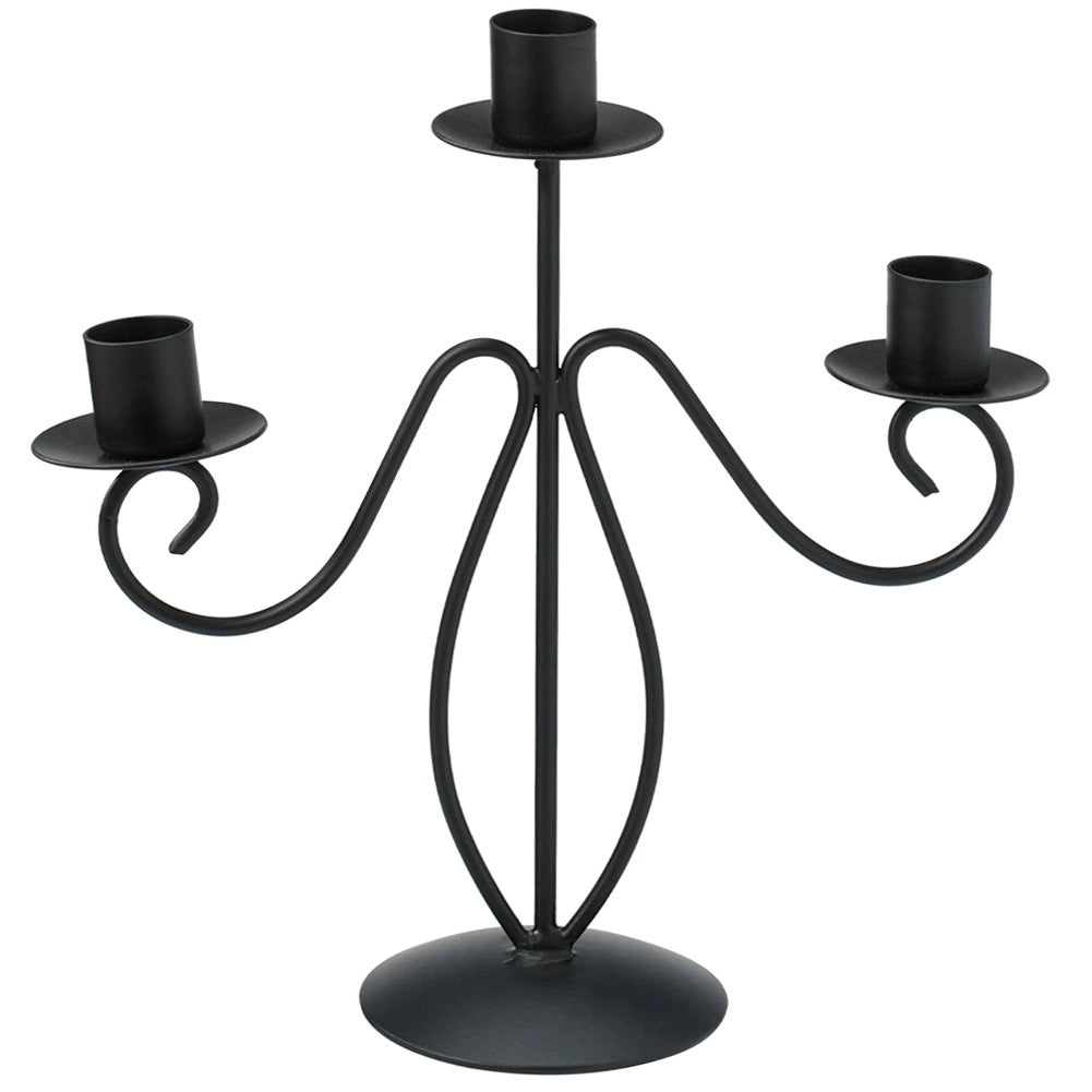 Black Metal 3-Arm Candelabra for Long Candles