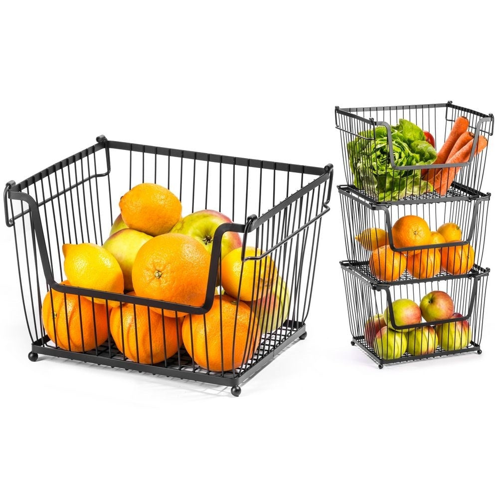 Black Metal Basket: Store Fruits and Vegetables Practically