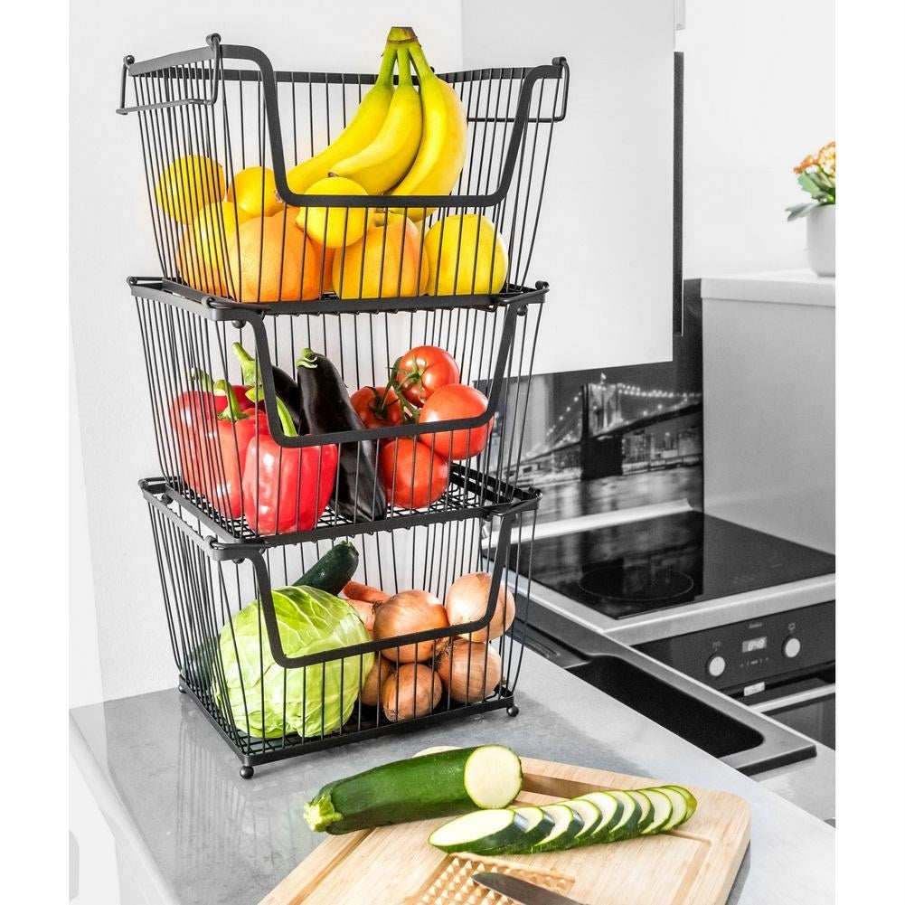 Black Metal Basket: Store Fruits and Vegetables Practically