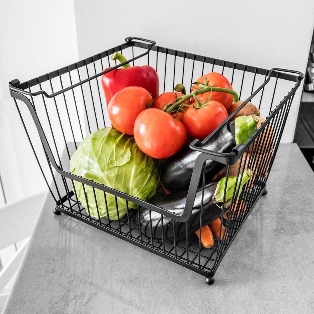 Black Metal Basket: Store Fruits and Vegetables Practically