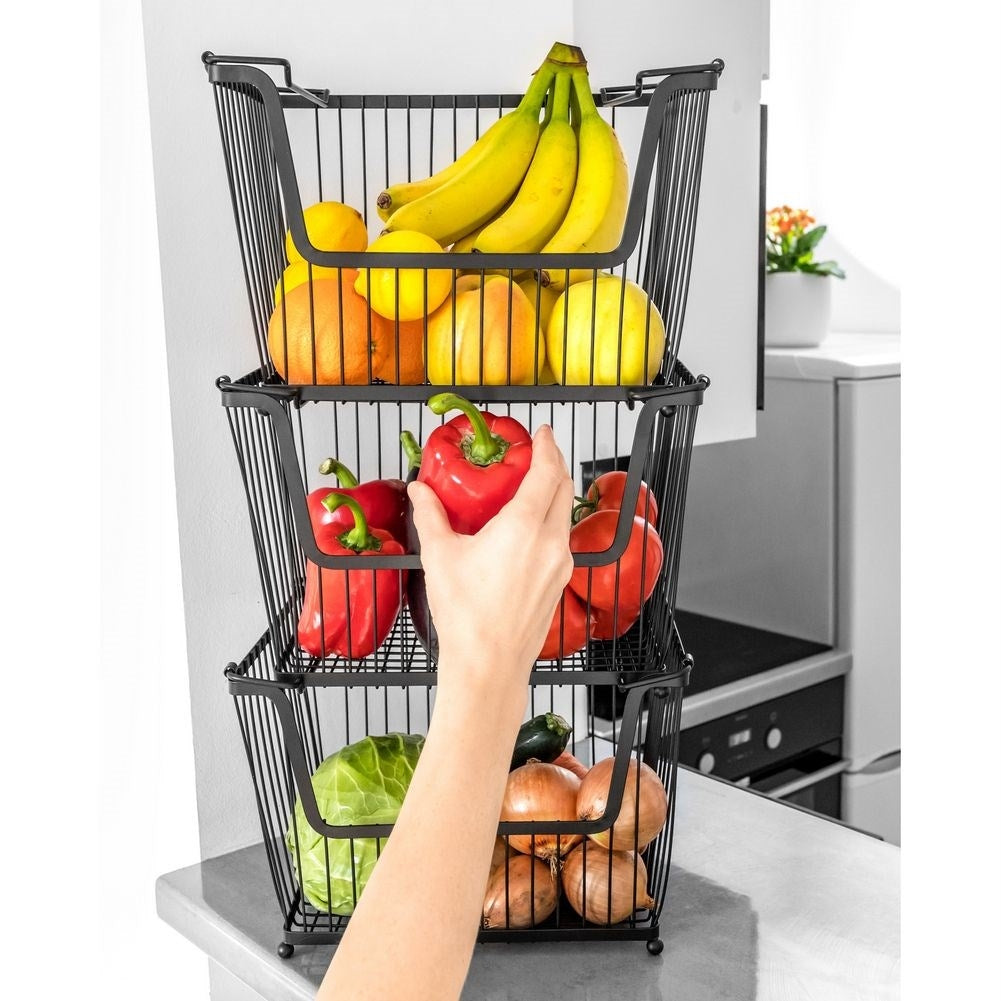 Black Metal Basket: Store Fruits and Vegetables Practically