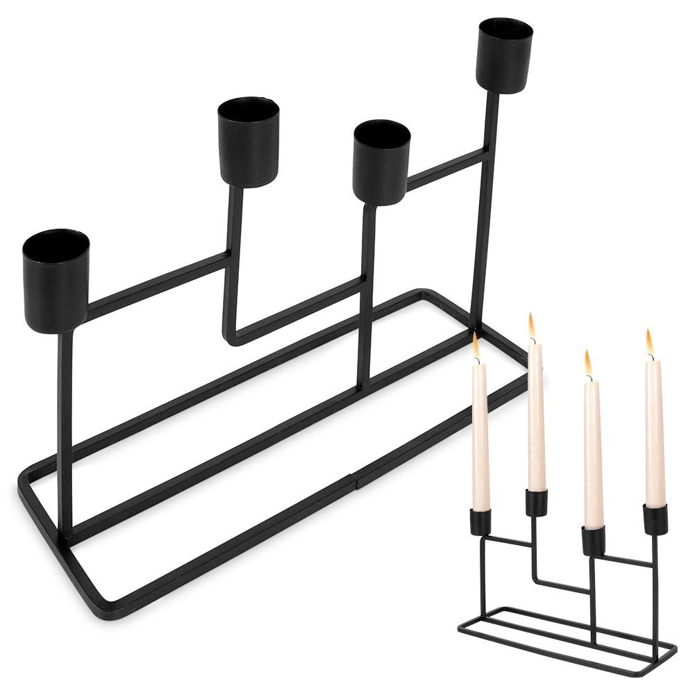 Black Metal Candle Holder for 4 Long Candles - Industrial Style