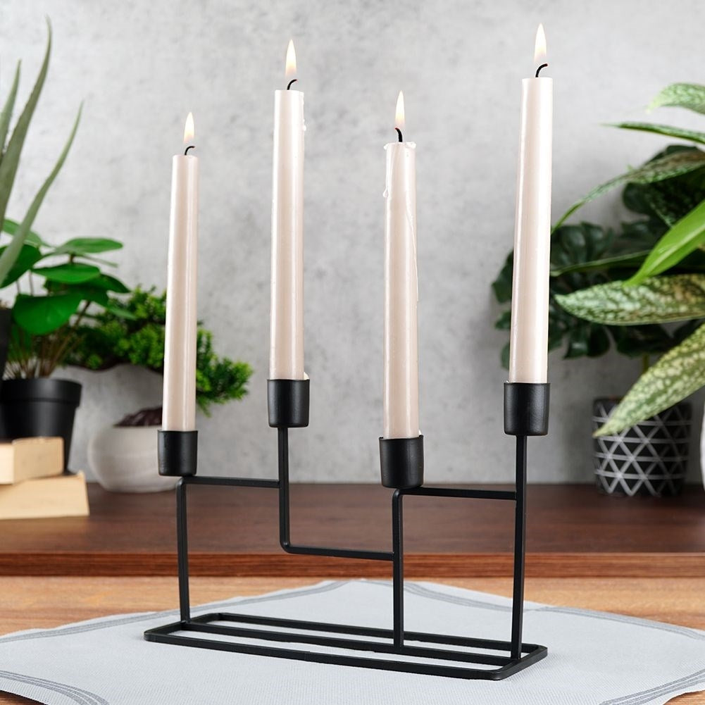 Black Metal Candle Holder for 4 Long Candles - Industrial Style