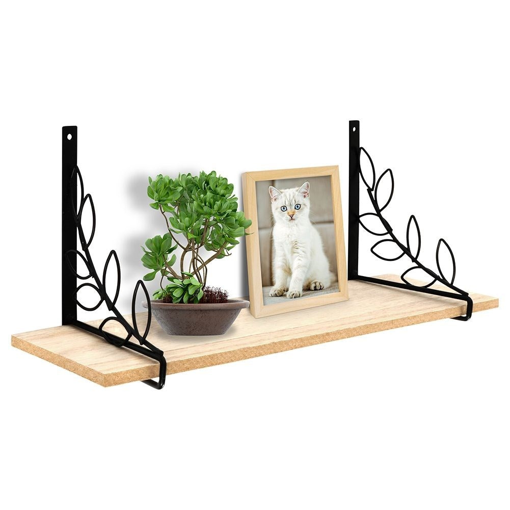 Black Metal Hanging Shelf with Leaf Pattern