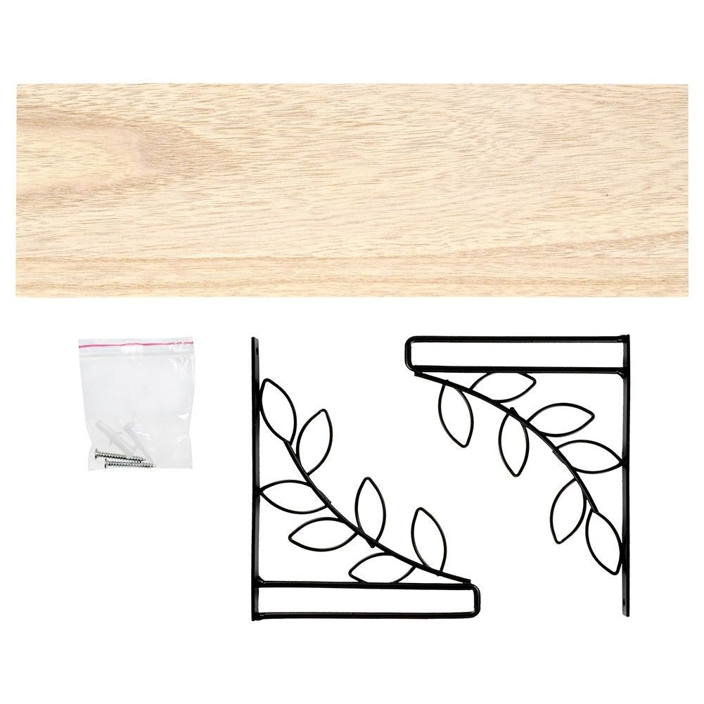 Black Metal Hanging Shelf with Leaf Pattern
