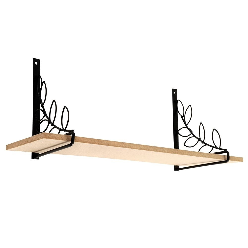 Black Metal Hanging Shelf with Leaf Pattern