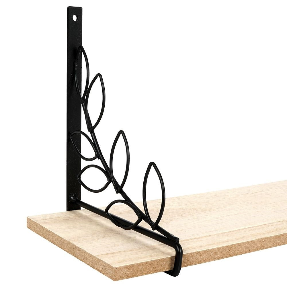 Black Metal Hanging Shelf with Leaf Pattern