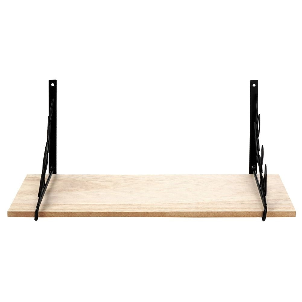 Black Metal Hanging Shelf with Leaf Pattern