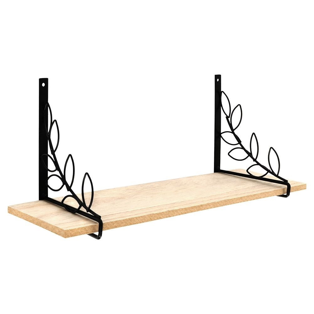 Black Metal Hanging Shelf with Leaf Pattern