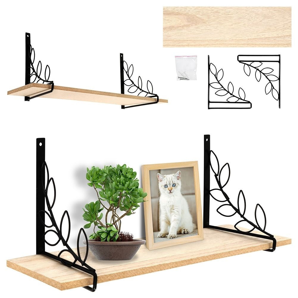 Black Metal Hanging Shelf with Leaf Pattern