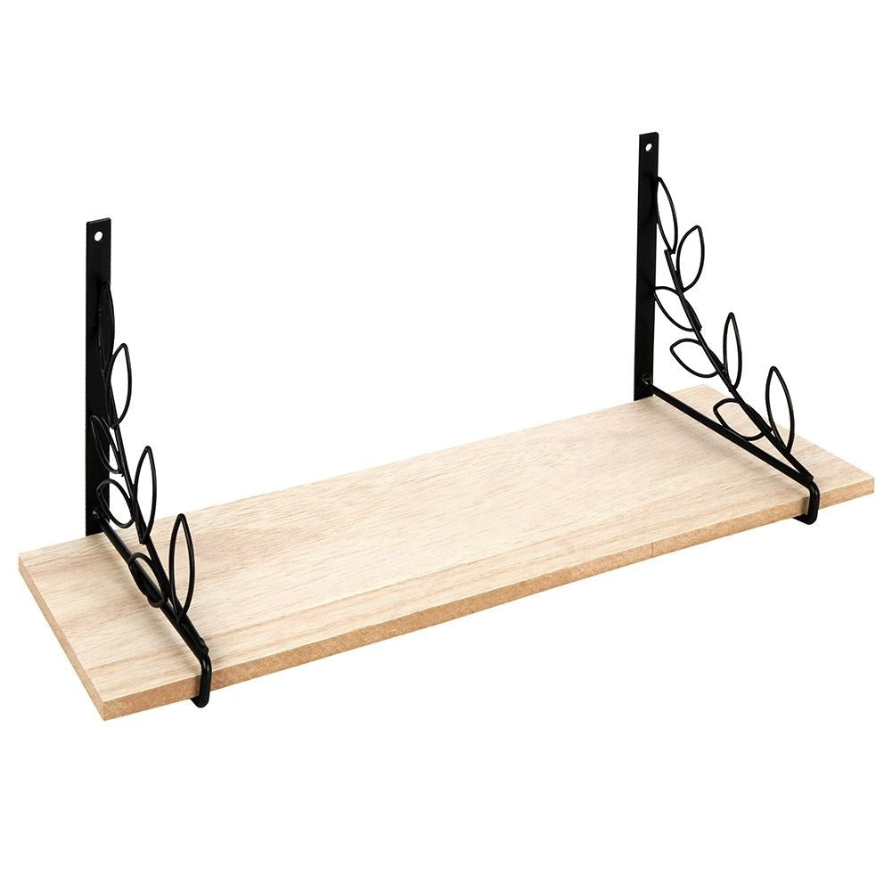 Black Metal Hanging Shelf with Leaf Pattern