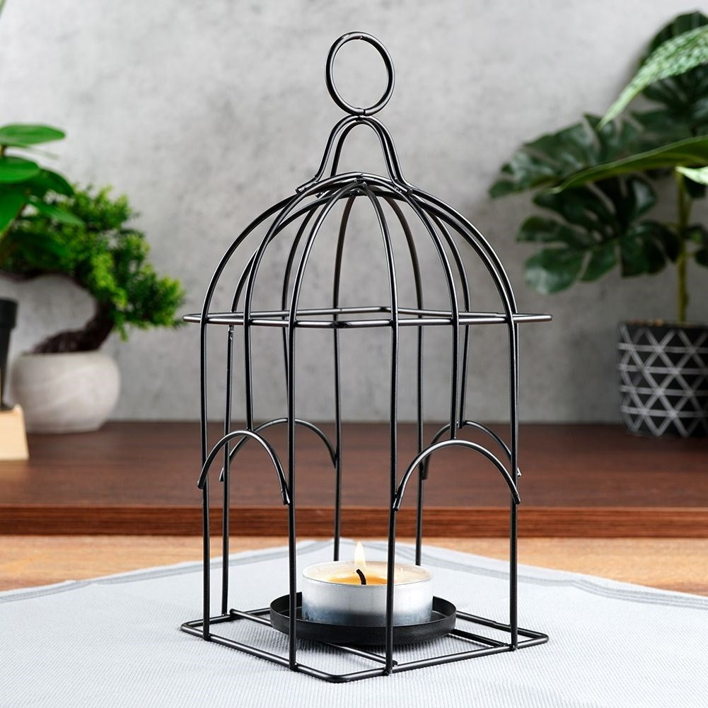 Black Metal Lantern in Birdcage Design for Light