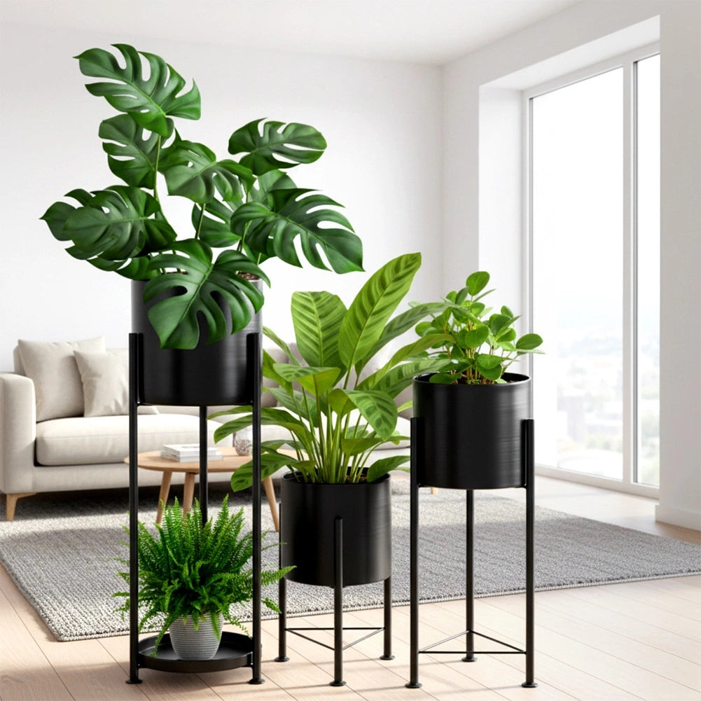 Black Metal Plant Stands Set of 3 – Modern Design