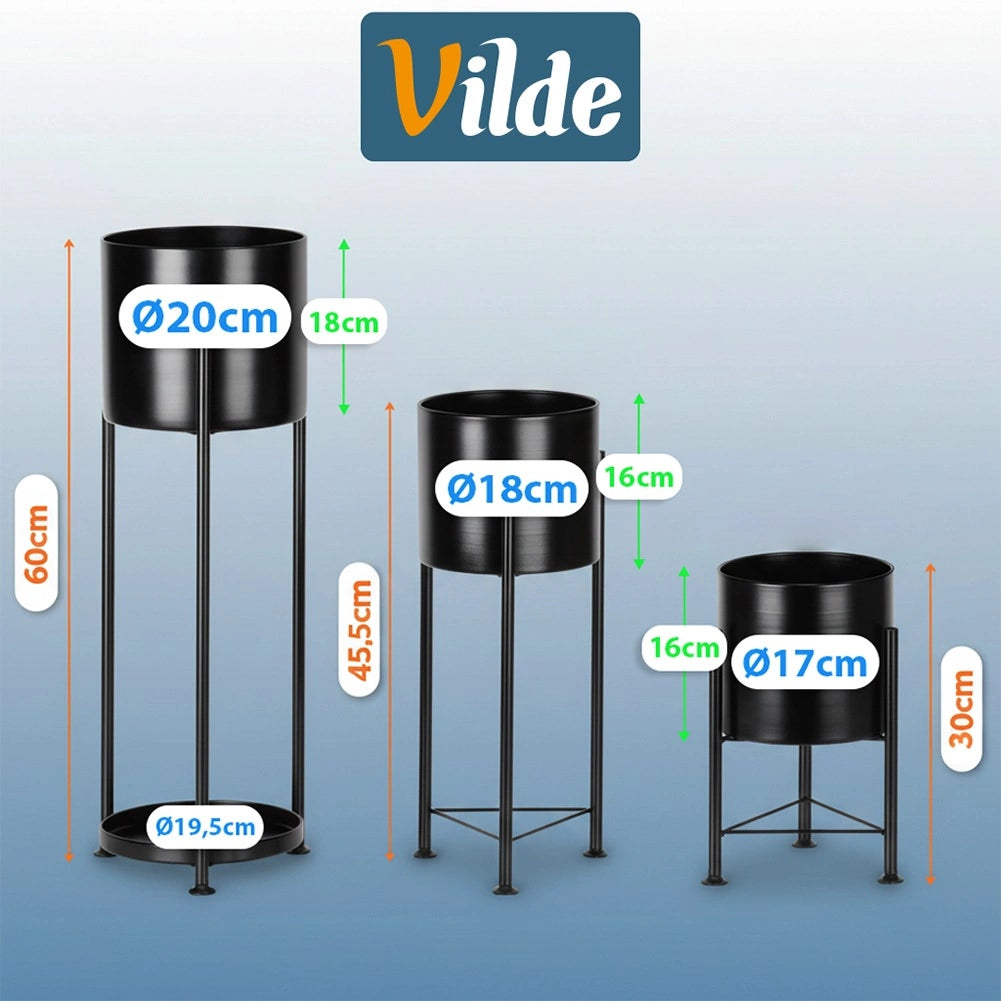 Black Metal Plant Stands Set of 3 – Modern Design