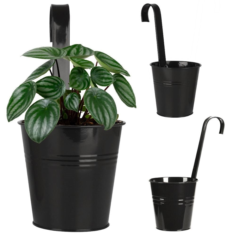Black Metal Pot with Handle for Balcony and Terrace