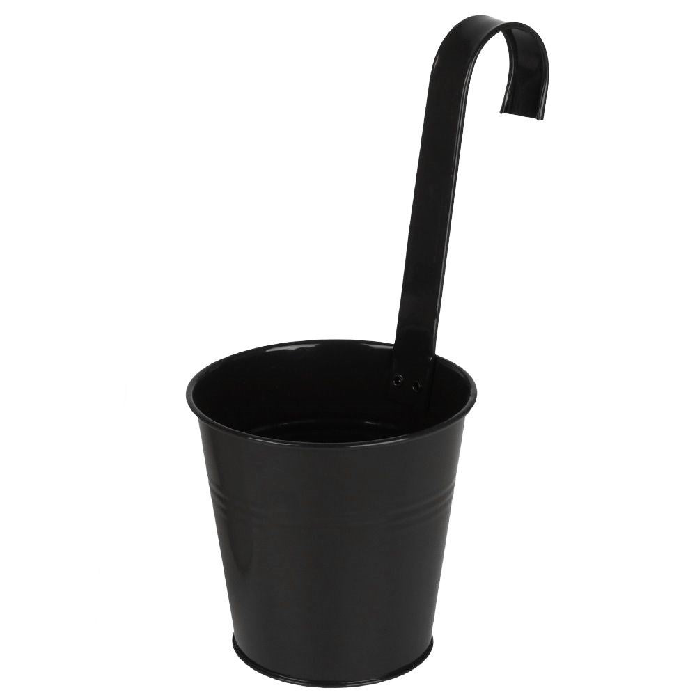 Black Metal Pot with Handle for Balcony and Terrace