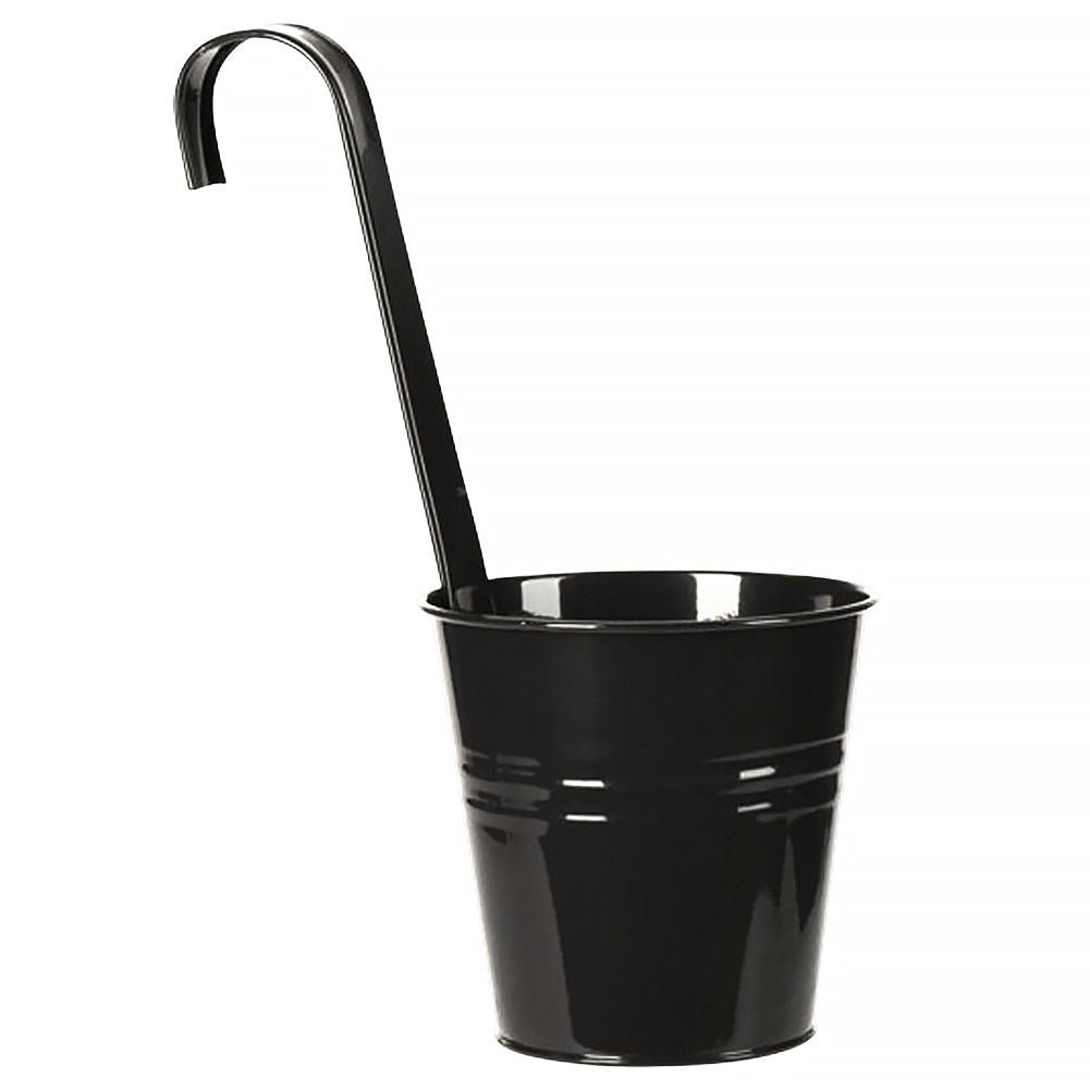 Black Metal Pot with Handle for Balcony and Terrace